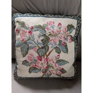Vintage Kaffe Fassett Needlepoint Floral Throw Pillow With Velvet Back